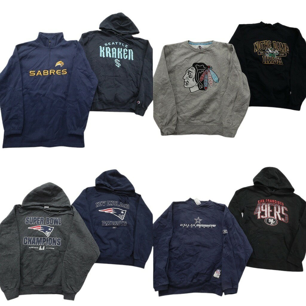 古着卸 まとめ売り プロチーム スウェット 8枚セット (メンズ M ) チャンピオン NFL NHL クラーケン セイバース 中古 古着 ND7154