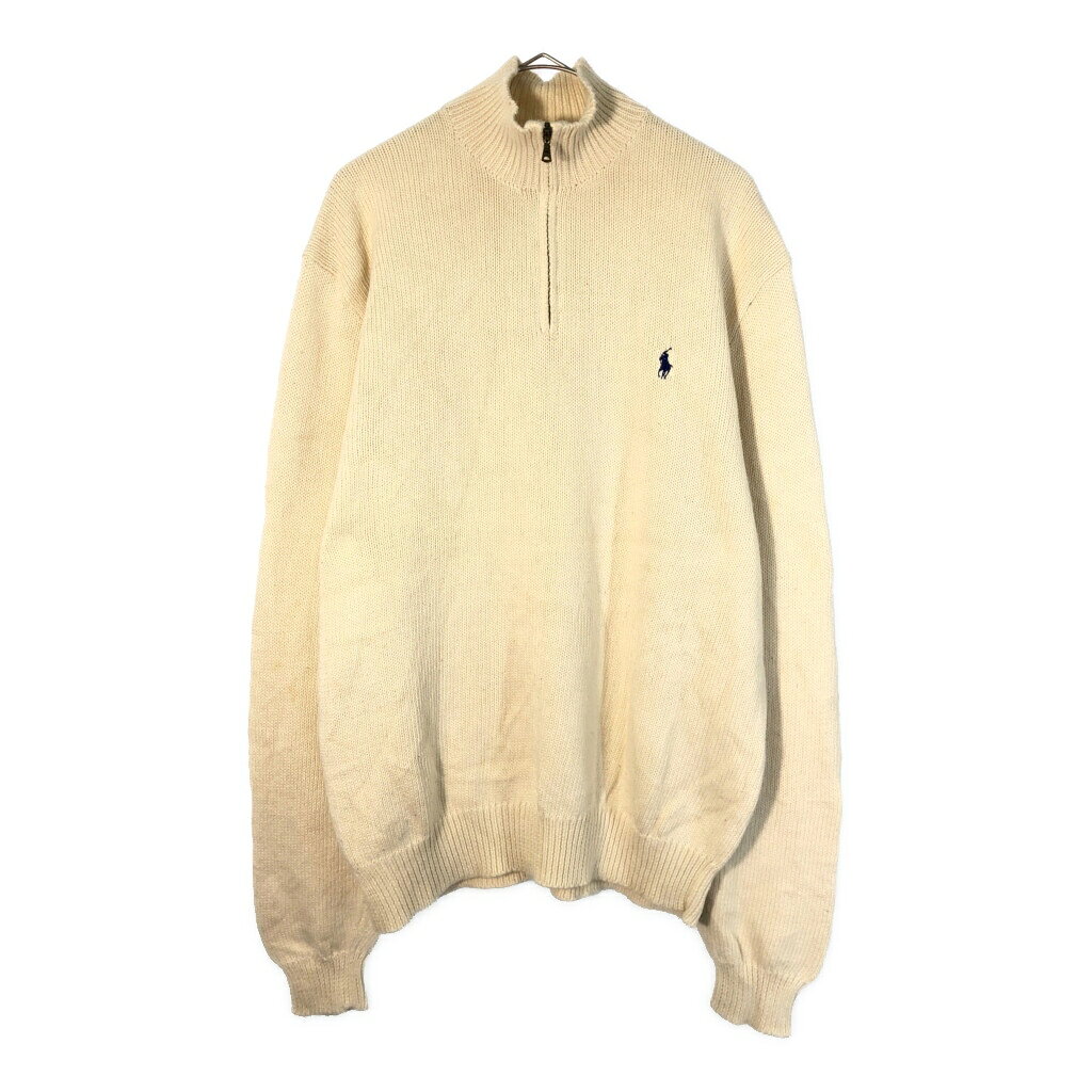 Polo by Ralph Lauren ポロ ラルフローレン ハーフジップ コットンセーター アイボリー(メンズ L)中古 古着 X4207(4.0)