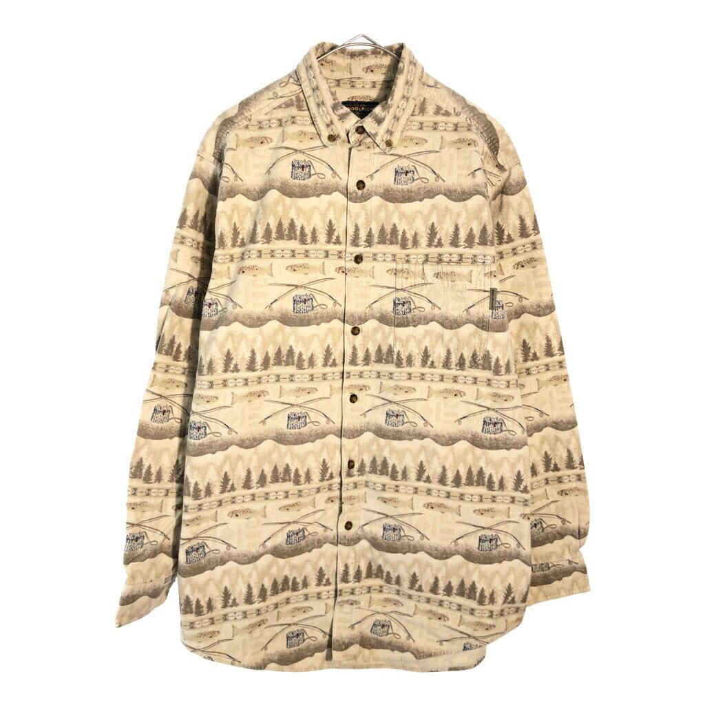 乐天商城 - WOOLRICH ウールリッチ シャモアクロスシャツ 総柄 ベージュ(メンズ L)中古 古着 X4353
