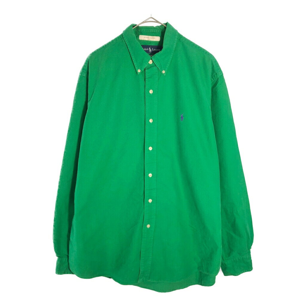 Polo by Ralph Lauren ポロ ラルフローレン ボタンダウン フランネルシャツ 無地 グリーン(メンズ XL)中古 古着 X4337