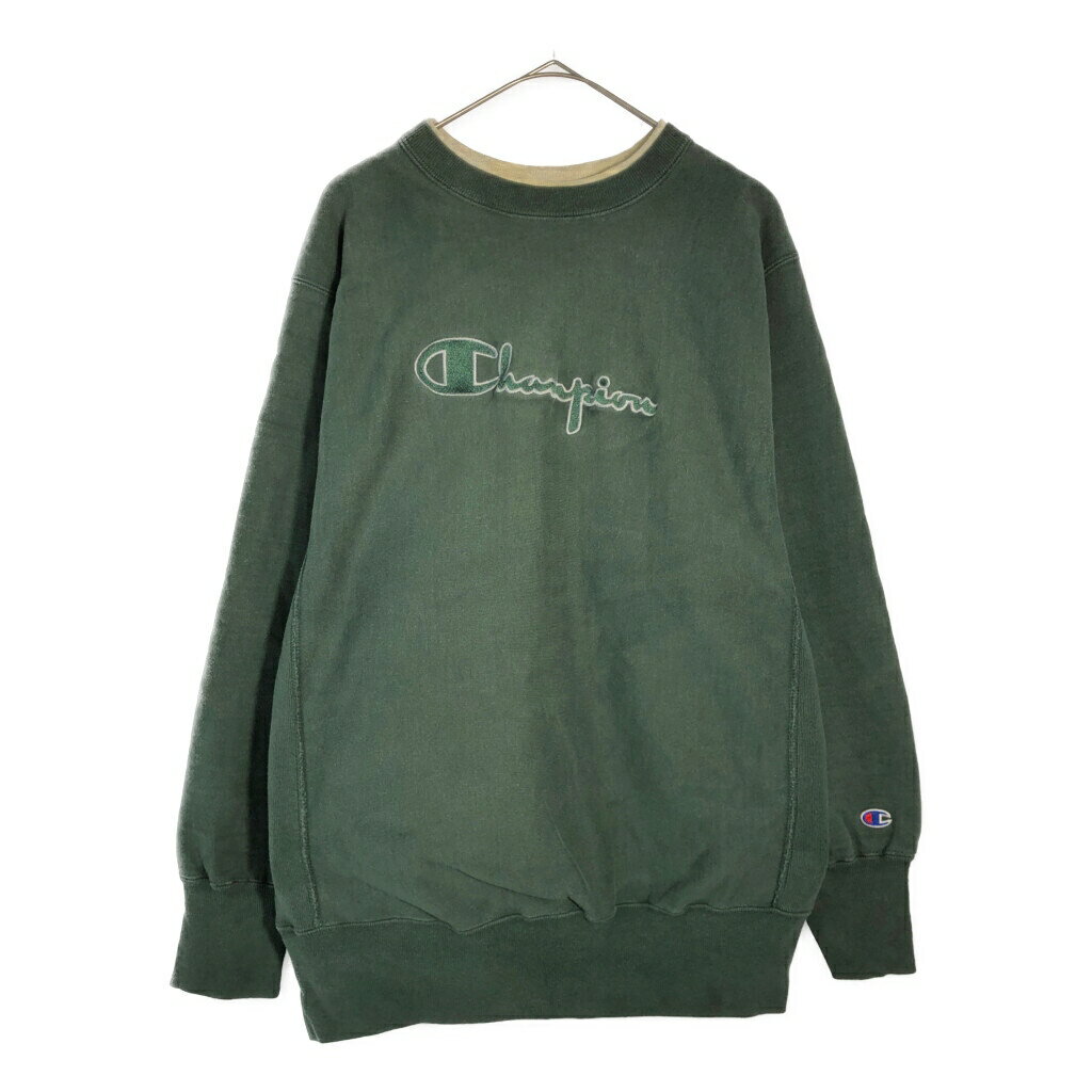 90年代 USA製 Champion チャンピオン REVERSE WEAVE リバースウィーブ スウェット ロゴ グリーン(メンズ X-LARGE)中古 古着 X4529