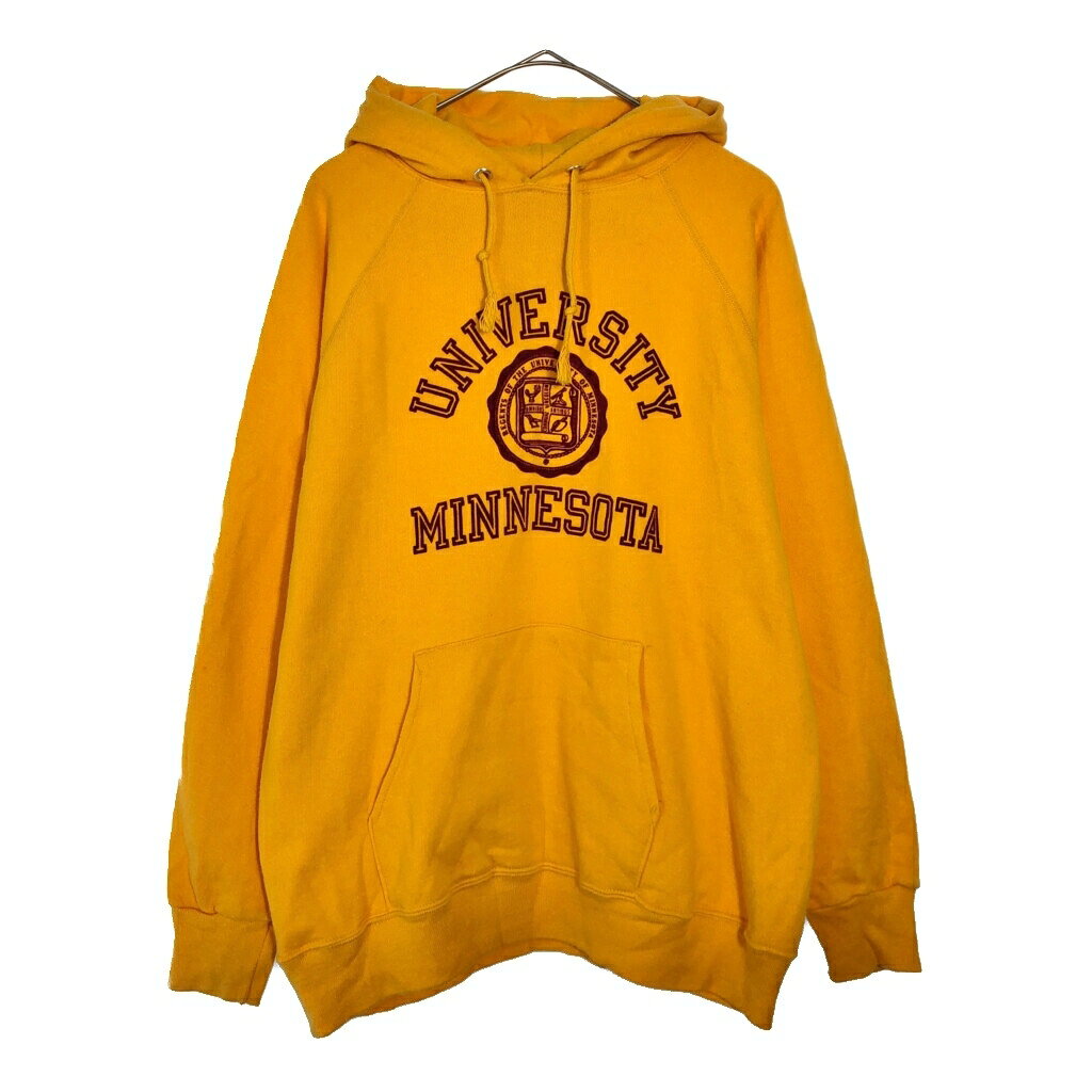 80年代 USA製 Champion チャンピオン スウェット パーカー カレッジ イエロー(メンズ X-LARGE)中古 古着 X4841