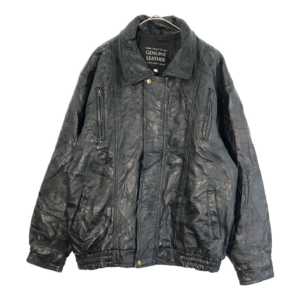 Navarre Leather Company パッチワーク レザージャケット ブラック(メンズ L相当)中古 古着 X5076