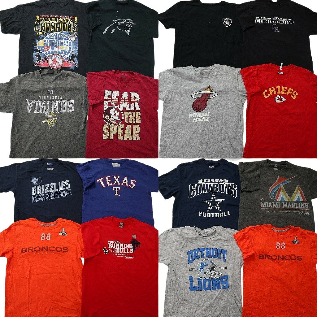 古着卸 まとめ売り プロチーム 半袖Tシャツ 16枚セット (メンズ L ) ナイキ ラッセル MLB NFL NBA ブロンコス チーフス 中古 古着 ND9844