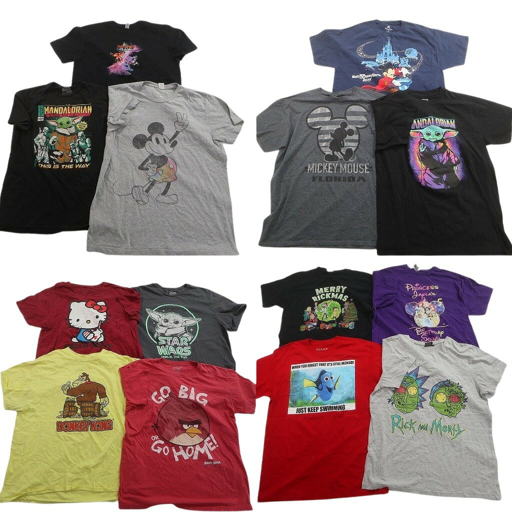 古着卸 まとめ売り キャラクター 半袖Tシャツ 14枚セット (メンズ L /XL ) ディズニー スターウォーズ アングリーバード 中古 古着 ND9876