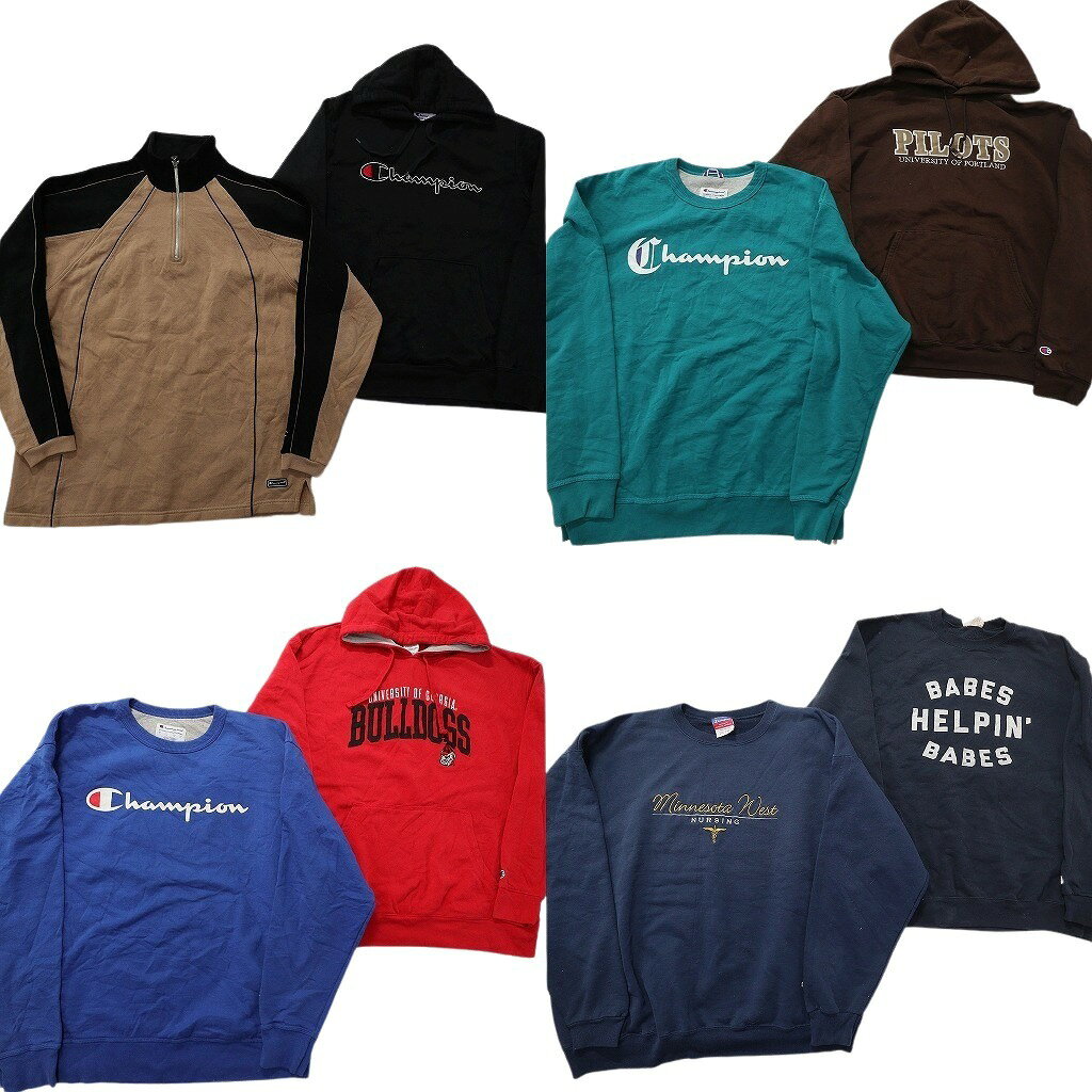 古着卸 まとめ売り チャンピオン Champion スウェット 8枚セット (メンズ XL ) カレッジ風 フーディー ハーフジップ 中古 古着 NE0641...