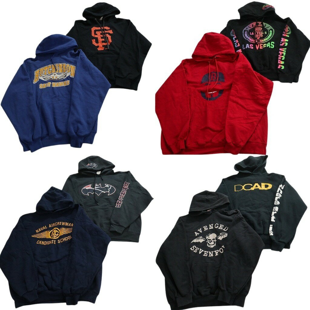 古着卸 まとめ売り カラー パーカー スウェット 8枚セット (メンズ M /L /XL ) スカル カレッジ風 袖プリント ワンポイント 中古 NE0940