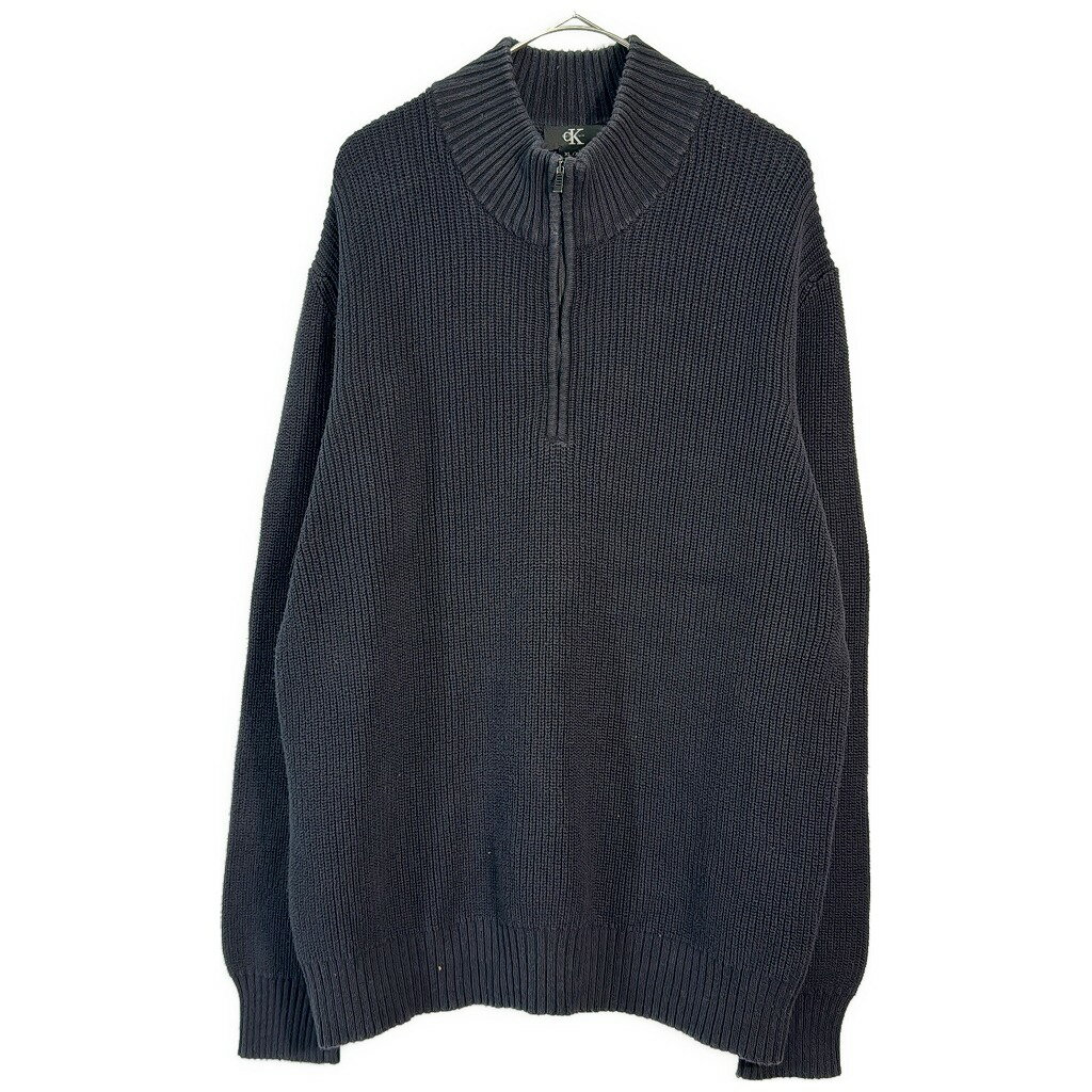 Calvin klein カルバンクライン ハーフジップ コットンニットセーター ブラック(メンズ XL)中古 古着 X7480(4.0)