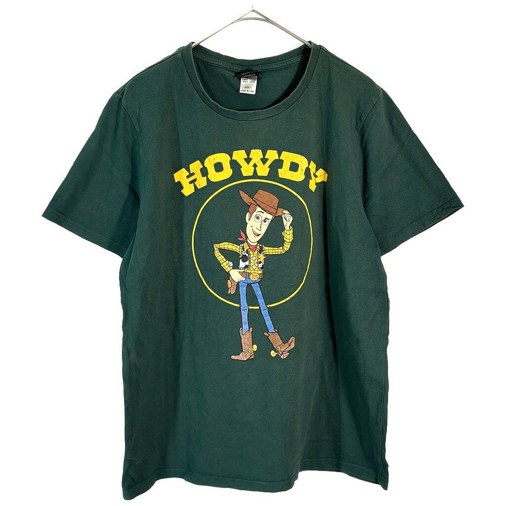 Rakuten - Disney ディズニー Toy Story トイストーリー ウッディー Tシャツ ムービー キャラクター グリーン(メンズ L)中古 古着 X7601