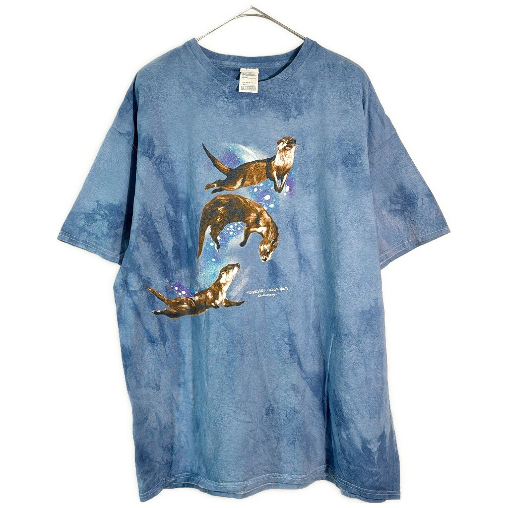 乐天商城 - DELTA デルタ アニマルプリント タイダイTシャツ 大きいサイズ ブルー(メンズ 2XL)中古 古着 X7609