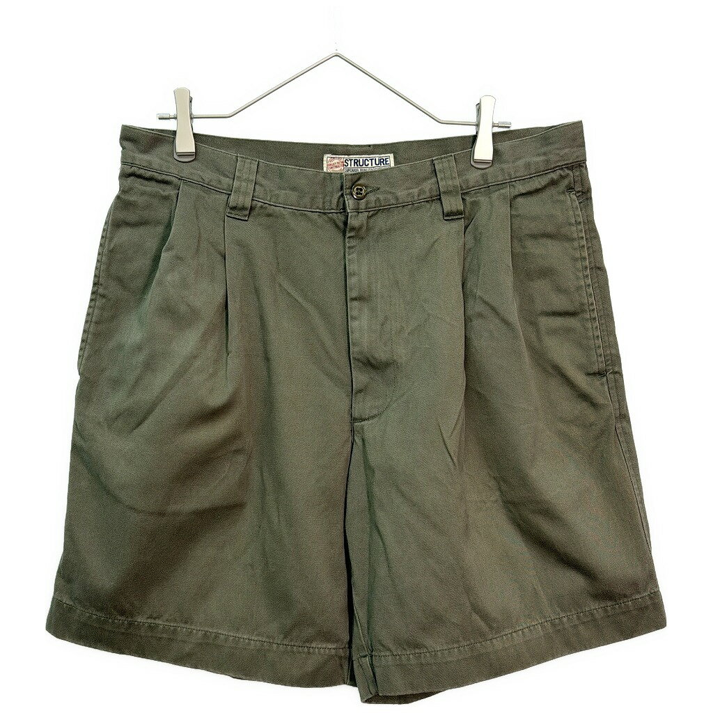 Pants - STRUCTURE ストラクチャー 2タック チノショートパンツ カーキ(メンズ W35)中古 古着 X7749