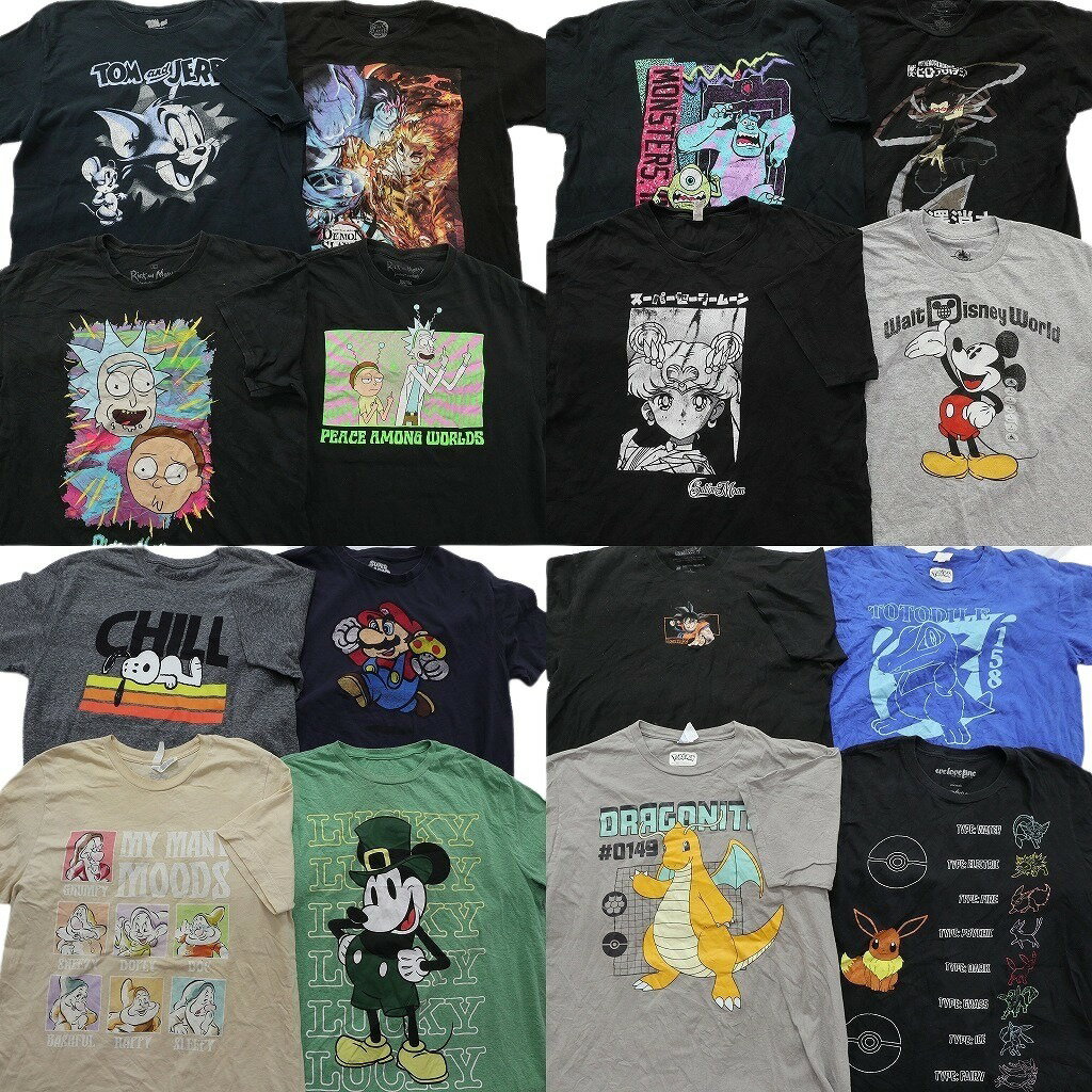 Rakuten - 古着卸 まとめ売り キャラクター 半袖Tシャツ 16枚セット (メンズ L ) ポケモン ドラゴンボール マリオ セーラームーン 中古 古着 NE2519