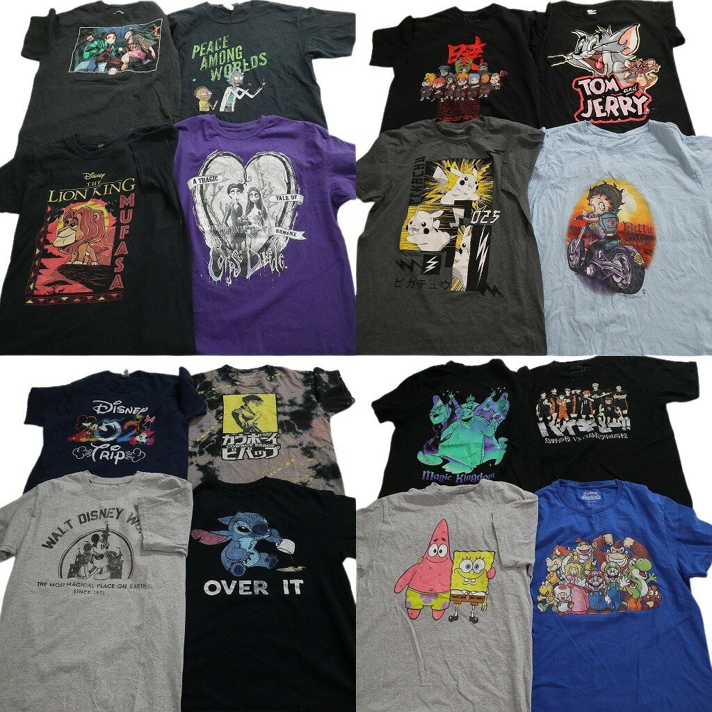 古着卸 まとめ売り キャラクター 半袖Tシャツ 16枚セット (メンズ M ) ライオンキング ミッキー ディズニー マリオ 中古 古着 NE2523
