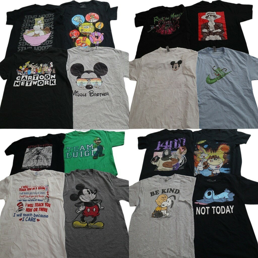 Rakuten - 古着卸 まとめ売り キャラクター 半袖Tシャツ 16枚セット (メンズ M ) ミッキー スヌーピー スポンジボブ ワンピース 中古 古着 NE2524