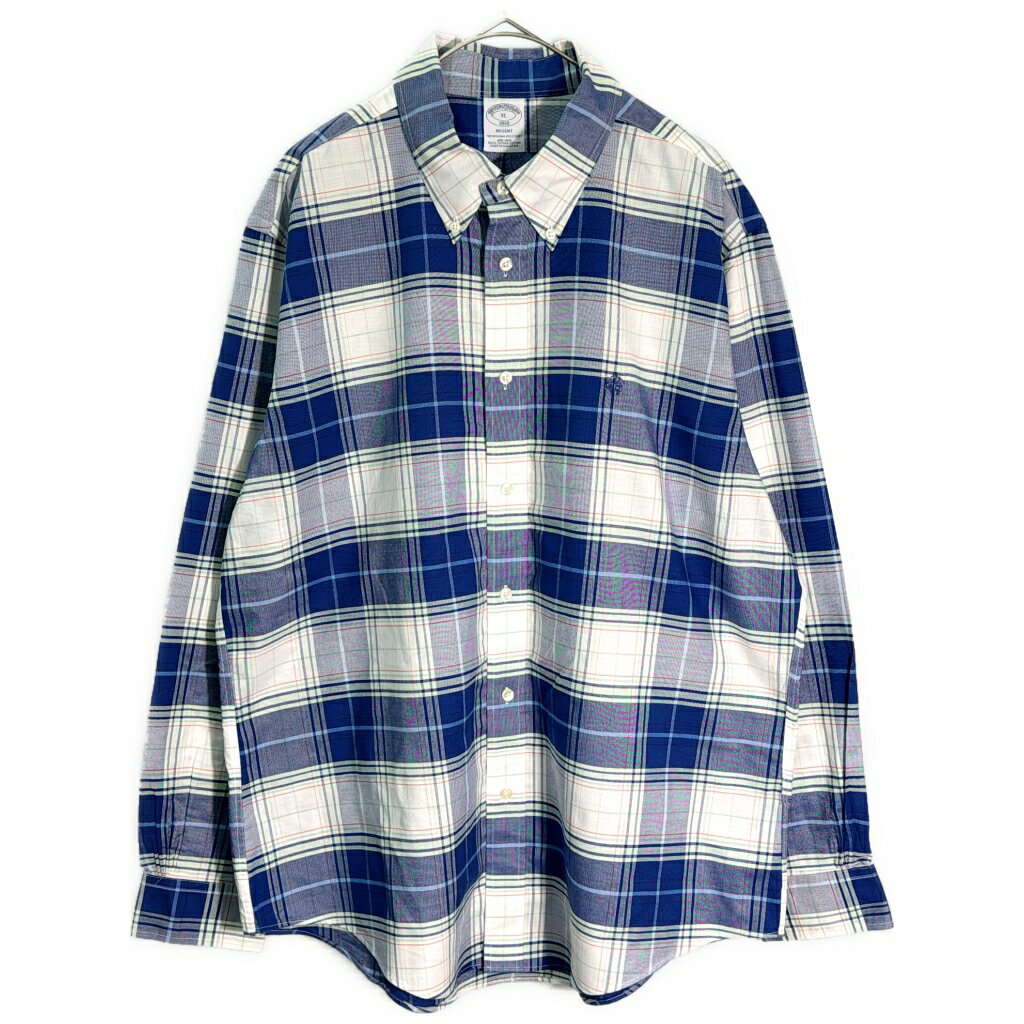 Brooks Brothers ブルックスブラザーズ ボタンダウン 長袖シャツ チェック ブルー(メンズ XL)中古 古着 X8191