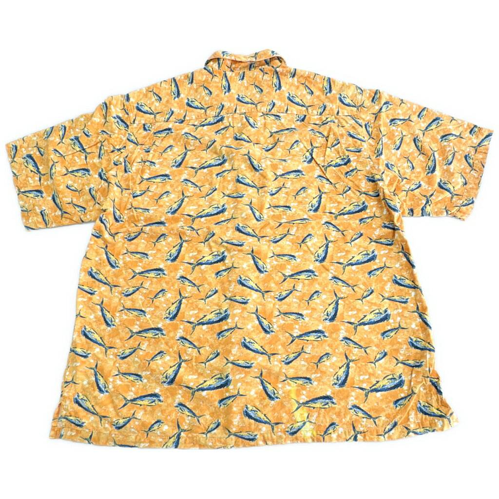 Columbia コロンビア オープンカラー 魚柄 半袖シャツ アウトドア 総柄 オレンジ(メンズ L)中古 古着 X8237 2