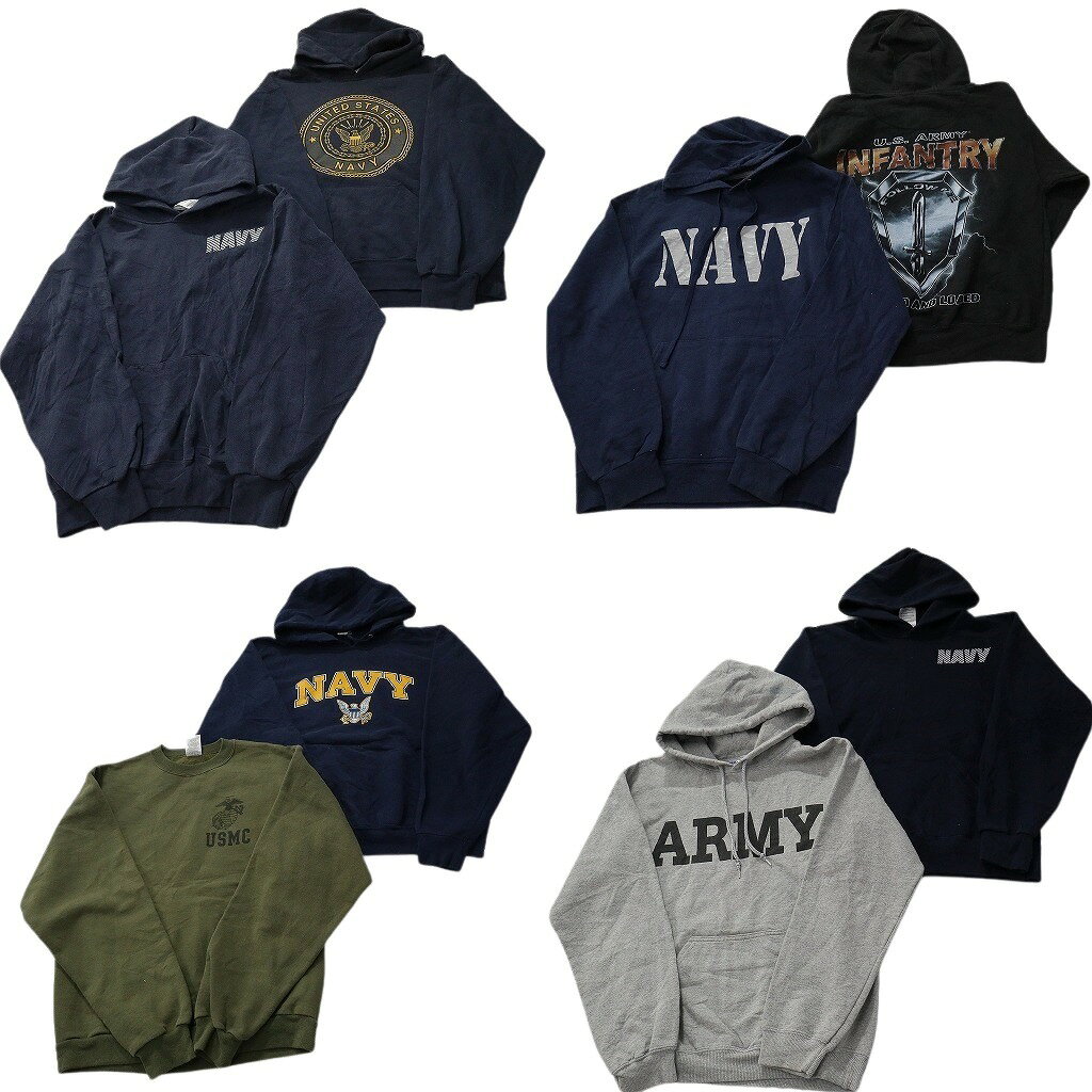Rakuten - 古着卸 まとめ売り 実物民間MIX USミリタリー スウェット 8枚セット (メンズ S ) フーディー NAVY ARMY USMC 中古 古着 NE2923