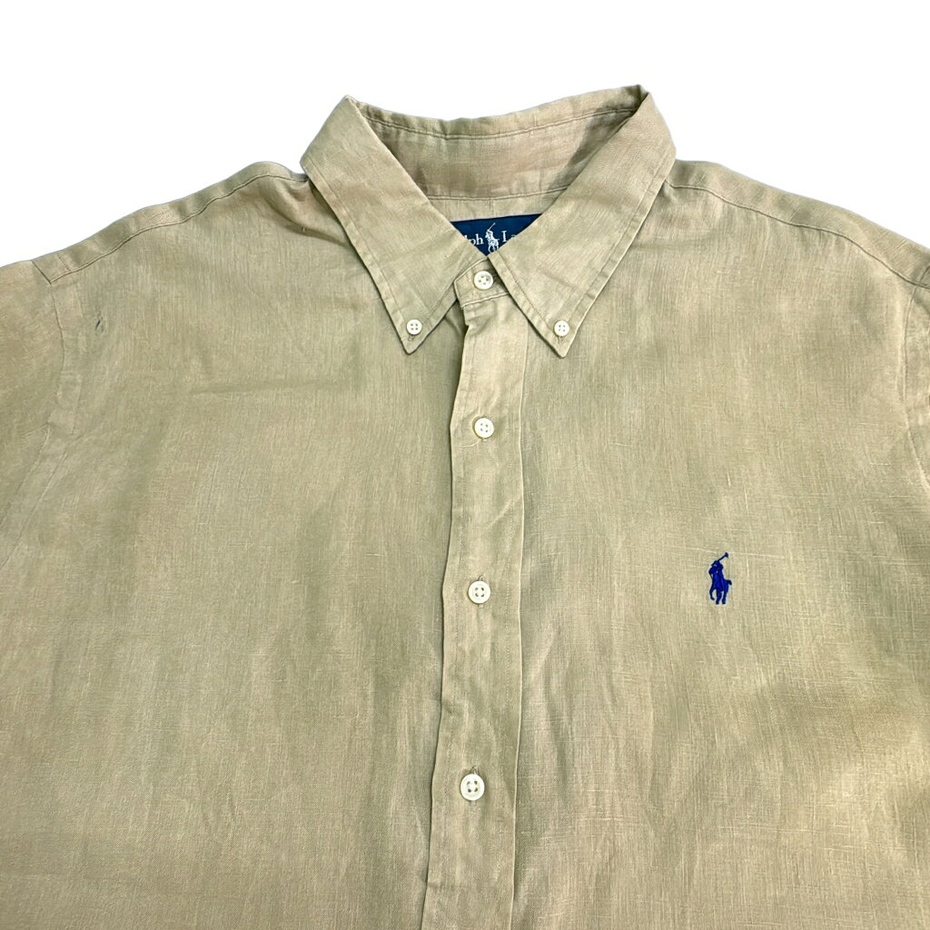 YAMAHISA USEDCLOTHINGSHOPのRALPH LAUREN ラルフローレン ボタンダウン リネンシャツ 大きいサイズ ベージュ(メンズ XXL)中古 古着 X9086｜アングル3