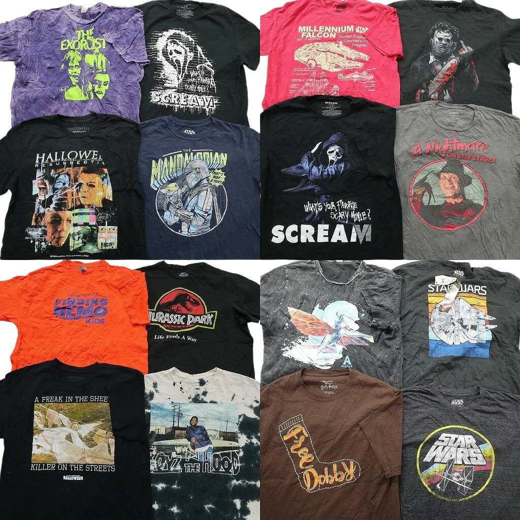 古着卸 まとめ売り 映画 ドラマ Tシャツ 16枚セット ( メンズ L ) ハロウィン ホラー 大判プリント デッドストック 中古 古着 NE3542