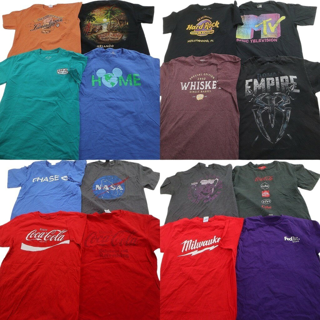 古着卸 まとめ売り 有名企業 Tシャツ 16枚セット ( メンズ M ) ディズニー ハードロックカフェ コカ・コーラ NASA 中古 古着 NE3702