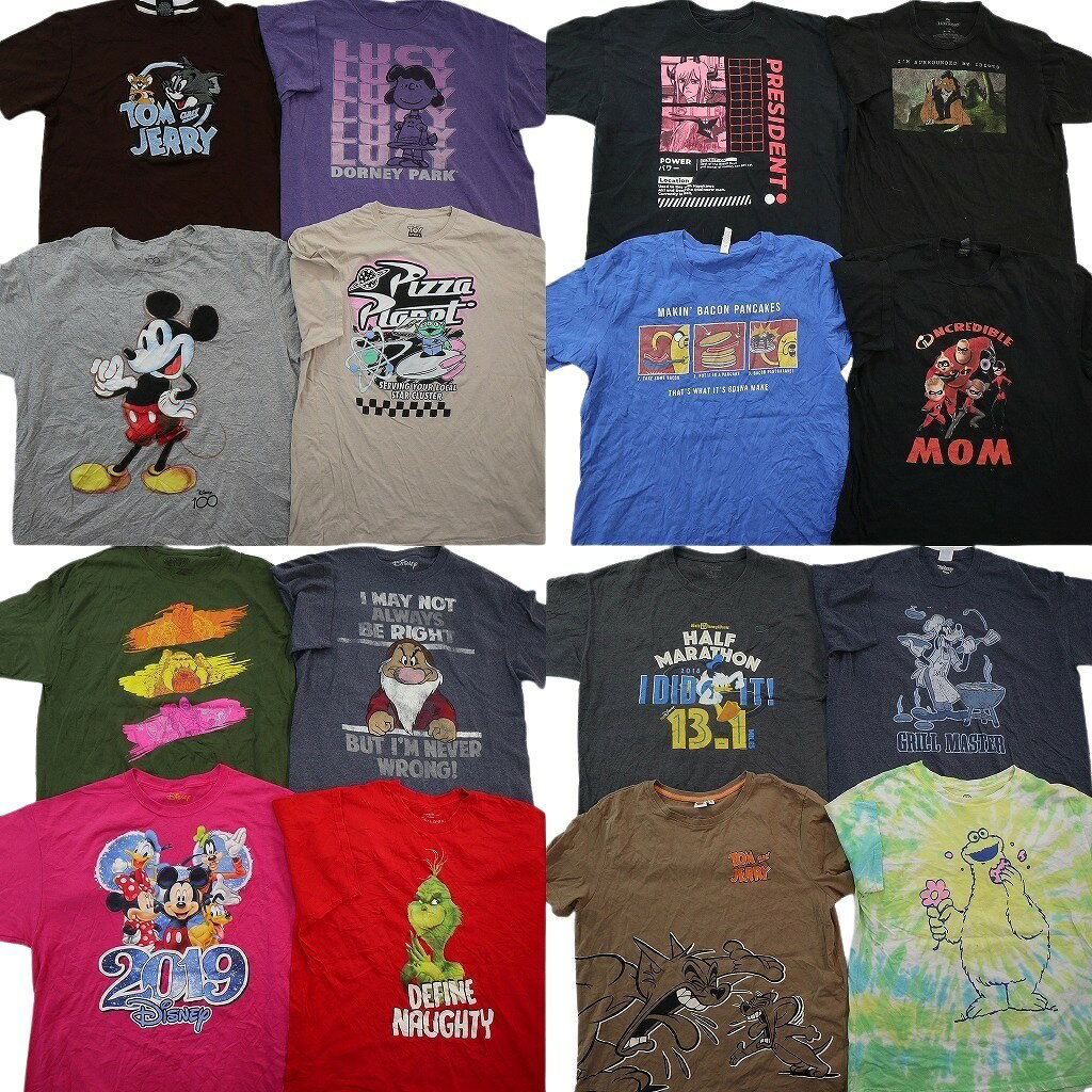 樂天商城 - 古着卸 まとめ売り キャラクター Tシャツ 16枚セット ( メンズ XL ) ディズニー ミッキー ドナルド トムとジェリー 中古 古着 NE3863