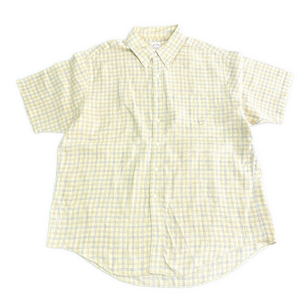 Brooks Brothers ブルックスブラザーズ リネン ボタンダウンシャツ チェック イエロー(メンズ XL)中古 古着 X9332