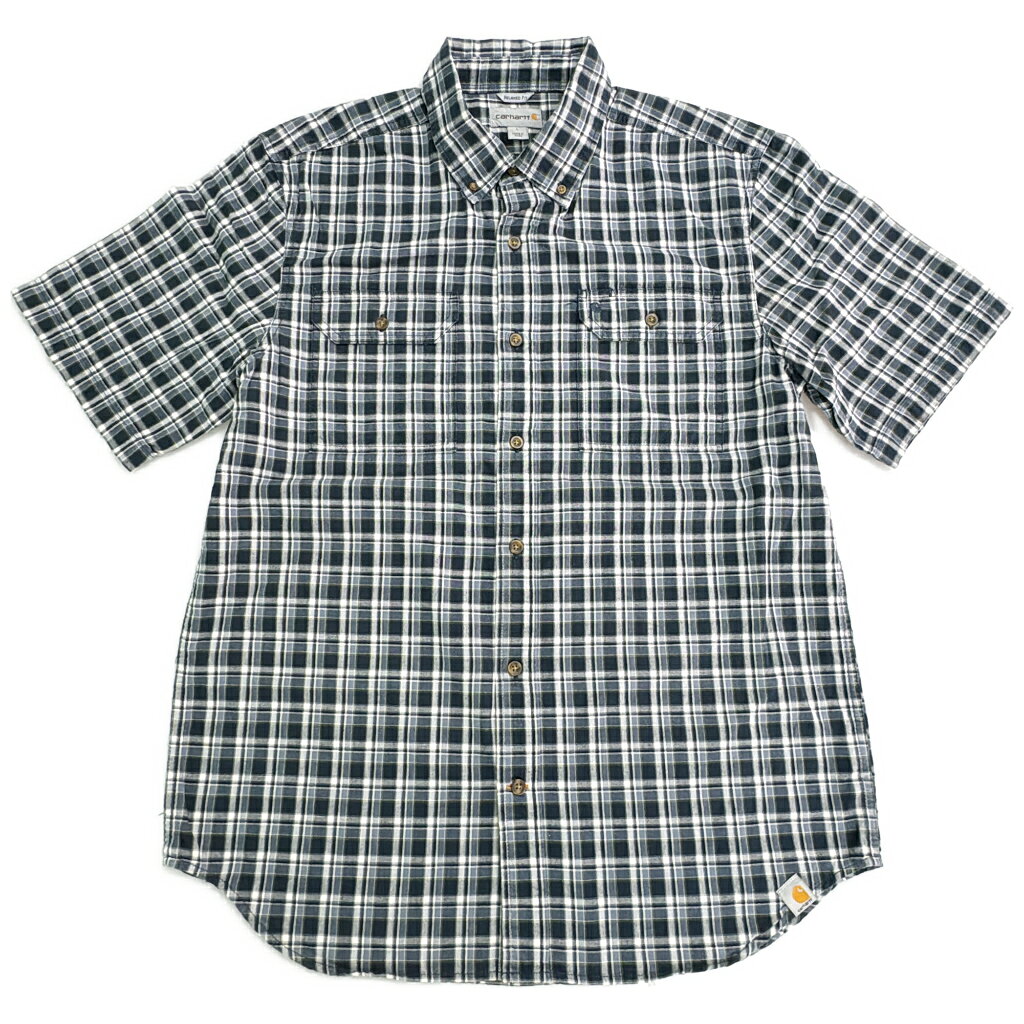 DESCRIPTION ブランドCarhartt/カーハート サイズ【サイズ】L【実寸】 肩幅：約51cm着丈：約83cm身幅：約61cm袖丈：約29cm 主な素材表地 : コットン 色ネイビー 仕様 ボタンダウンチェック 状態 付属品 替えボタン 商品管理番号X9773 ABOUT ITEM商品撮影時の照明やお使いのモニター・ブラウザ等ご覧いただく環境により実物と商品画像の色が多少異なる場合がございます。全てアメリカからの輸入品ですがブランドやアイテムによりそれぞれサイズ感が異なります。生地の伸縮や厚み等、測定に多少の誤差が生じる場合がございますが、表記サイズと合わせまして実寸値を記載させていただいておりますので必ずご確認ください。新品や未使用品と記載があるもの以外は全て中古品ですので、程度は異なりますが使用感がございます。状態は慎重に確認し商品説明や画像により記載しておりますが、全てを記載することは中古品の特性上困難です。ご不明な点やご質問がございましたらお気軽にお問い合わせください。