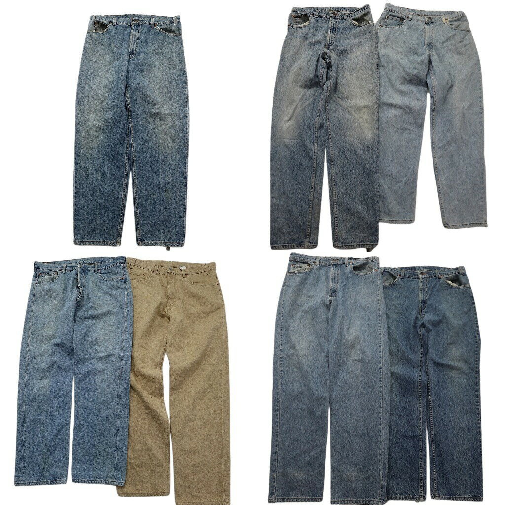 古着卸 まとめ売り リーバイス USA製 デニムパンツ 7枚セット ( メンズ 38/36 ) 550 555 506 501 ベージュインディゴブルー 中古 NE4625