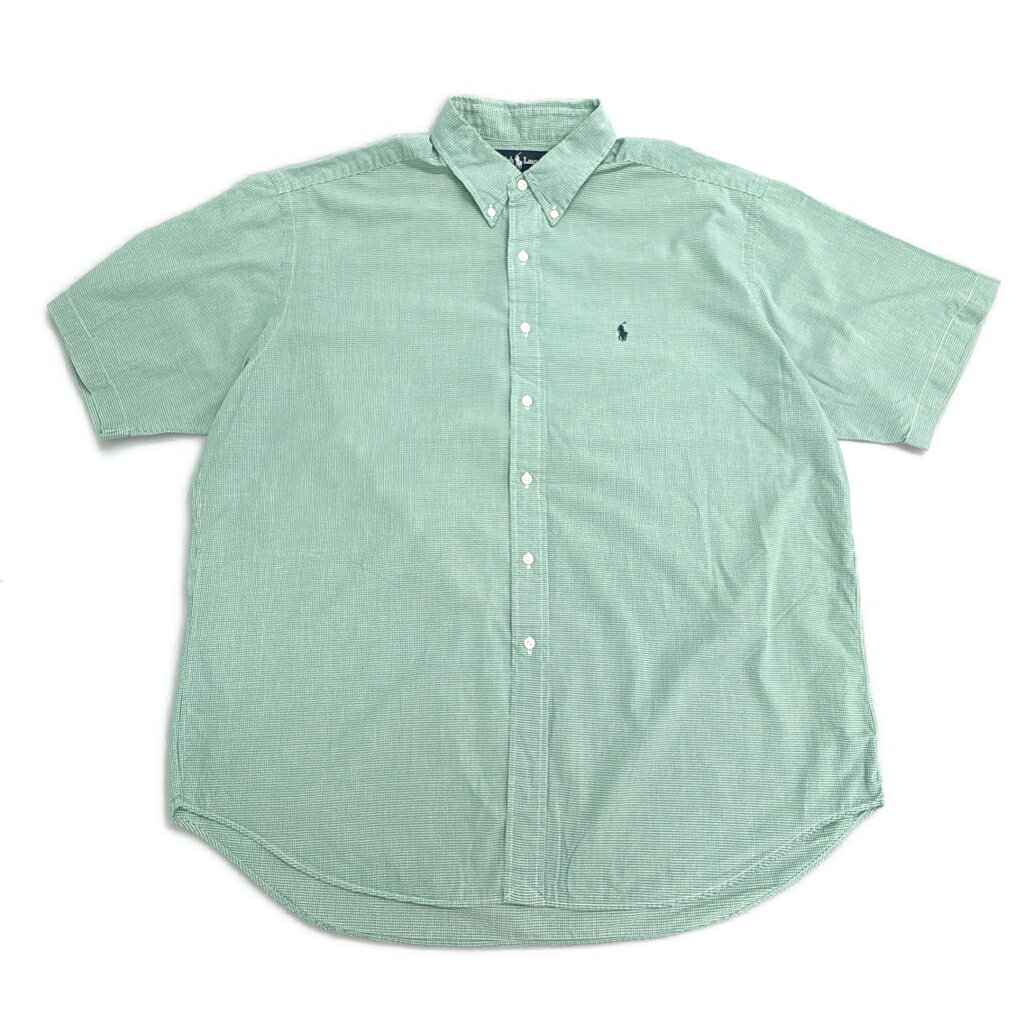 乐天商城 - RALPH LAUREN ラルフローレン BLAKE ボタンダウン 半袖シャツ チェック グリーン(メンズ XL)中古 古着 X9796
