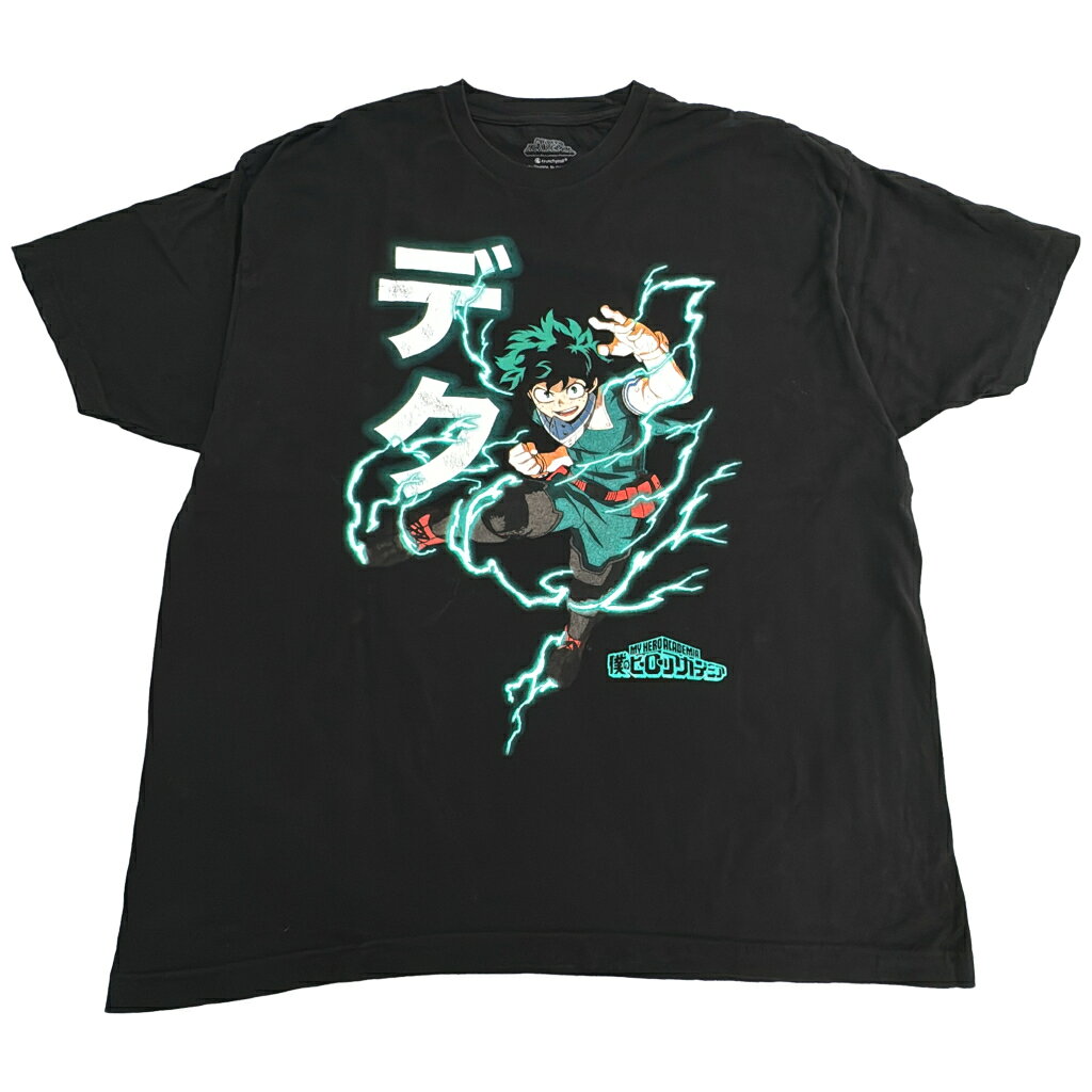僕のヒーローアカデミア デク 半袖Tシャツ 大きいサイズ アニメ キャラクター ブラック(メンズ 2XL)中古 古着 X9950