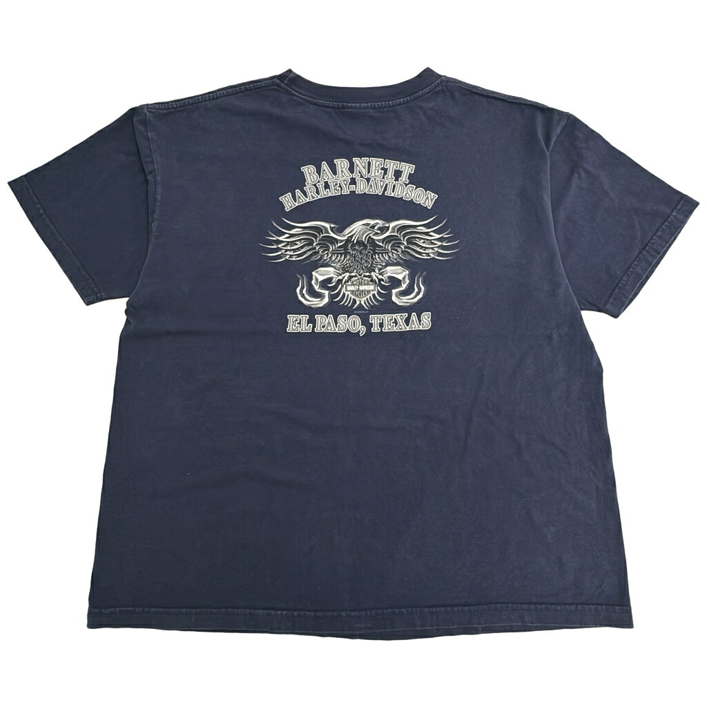 YAMAHISA USEDCLOTHINGSHOPの00年代 USA製 HARLEY DAVIDSON ハーレーダビッドソン 半袖Tシャツ 大きいサイズ モーターサイクル ネイビー(メンズ 2XL)中古 古着 X9952｜アングル2