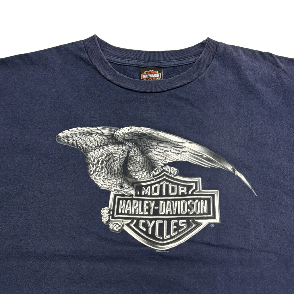 YAMAHISA USEDCLOTHINGSHOPの00年代 USA製 HARLEY DAVIDSON ハーレーダビッドソン 半袖Tシャツ 大きいサイズ モーターサイクル ネイビー(メンズ 2XL)中古 古着 X9952｜アングル3