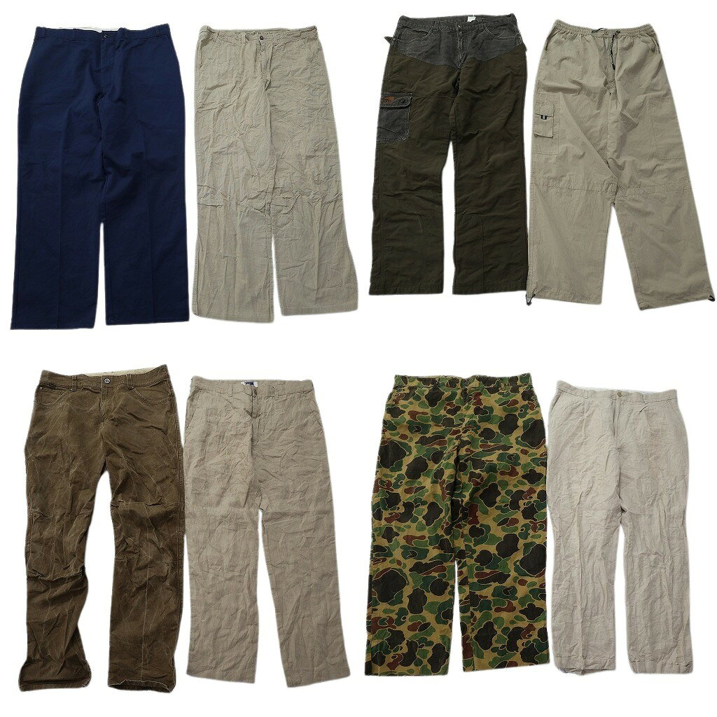 Rakuten - 古着卸 まとめ売り パンツMIX 8枚セット ( メンズ 36/40/L/2XL ) カーゴ カモ柄 ベージュ ワイド ストレート 中古 古着 NE5113