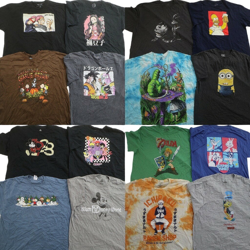 Rakuten - 古着卸 まとめ売り キャラクター Tシャツ 16枚セット ( メンズ 2XL/3XL ) ドラゴンボール ナルト ゼルダの伝説 中古 古着 NE5176