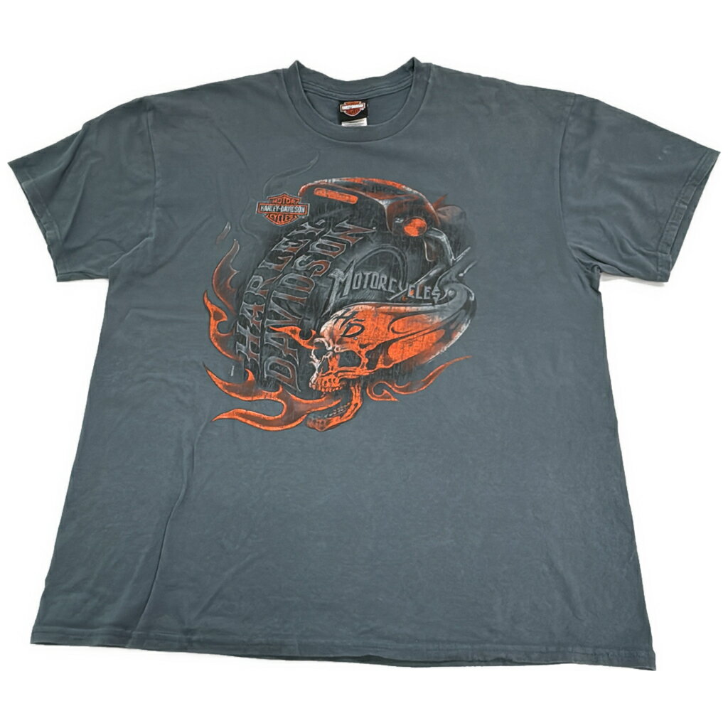 Rakuten - HARLEY DAVIDSON ハーレーダビッドソン スカルTシャツ モーターサイクル グレー(メンズ XL)中古 古着 Y0465