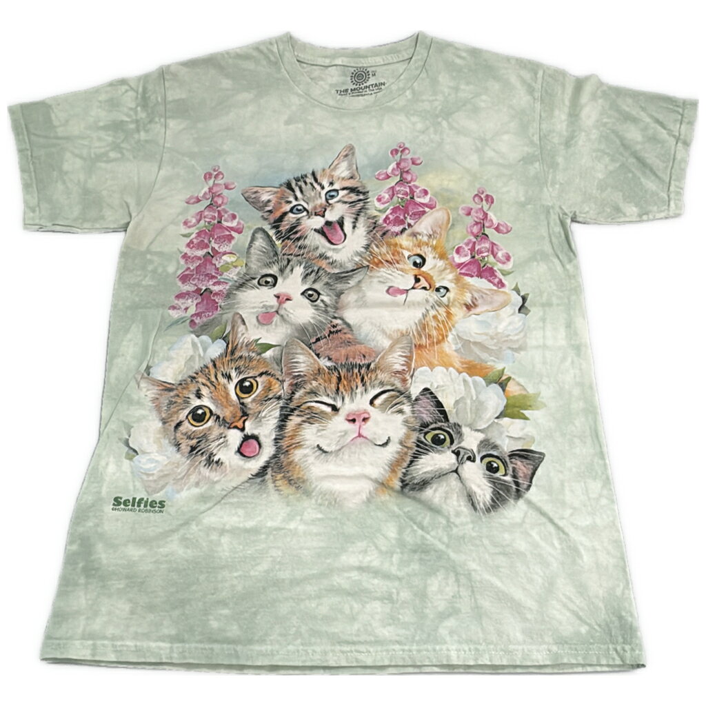 THE MOUNTAIN ザ マウンテン アニマルプリント ネコTシャツ タイダイ ライトグリーン(メンズ M)中古 古着 Y0932