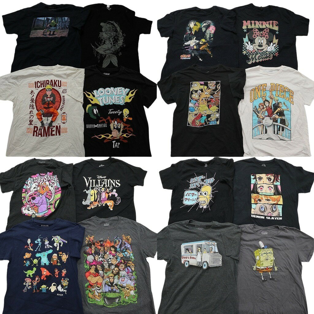 樂天商城 - 古着卸 まとめ売り キャラクター Tシャツ 16枚セット ( メンズ L ) ナルト スポンジボブ ディズニー ヴィランズ ミニー 中古 古着 NE6701