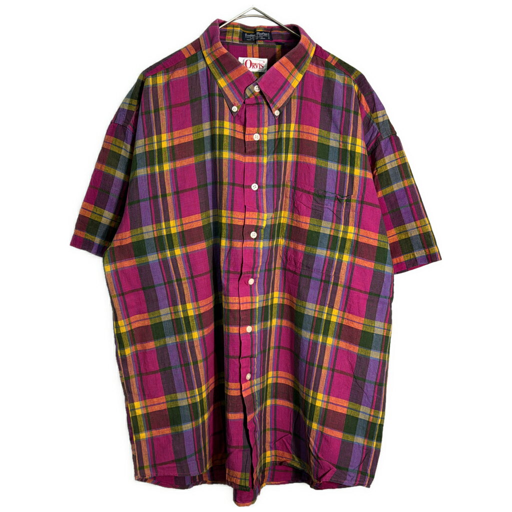 80年代 ORVIS オービス ボタンダウン 半袖シャツ アウトドア マドラスチェック(メンズ XL)中古 古着 Y1482