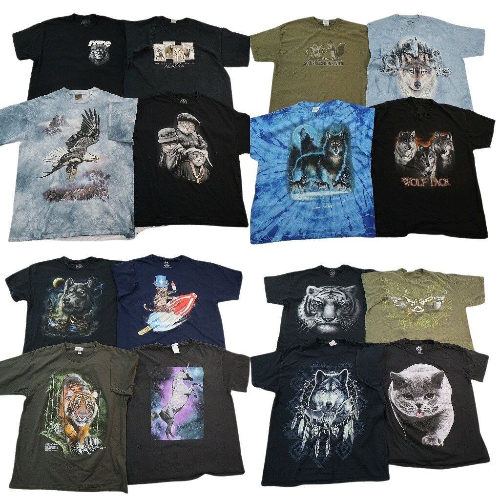 樂天商城 - 古着卸 まとめ売り アニマル Tシャツ 16枚セット ( メンズ XL/2XL ) キャット イーグル ライオン タイガー オオカミ 中古 古着 NE6946