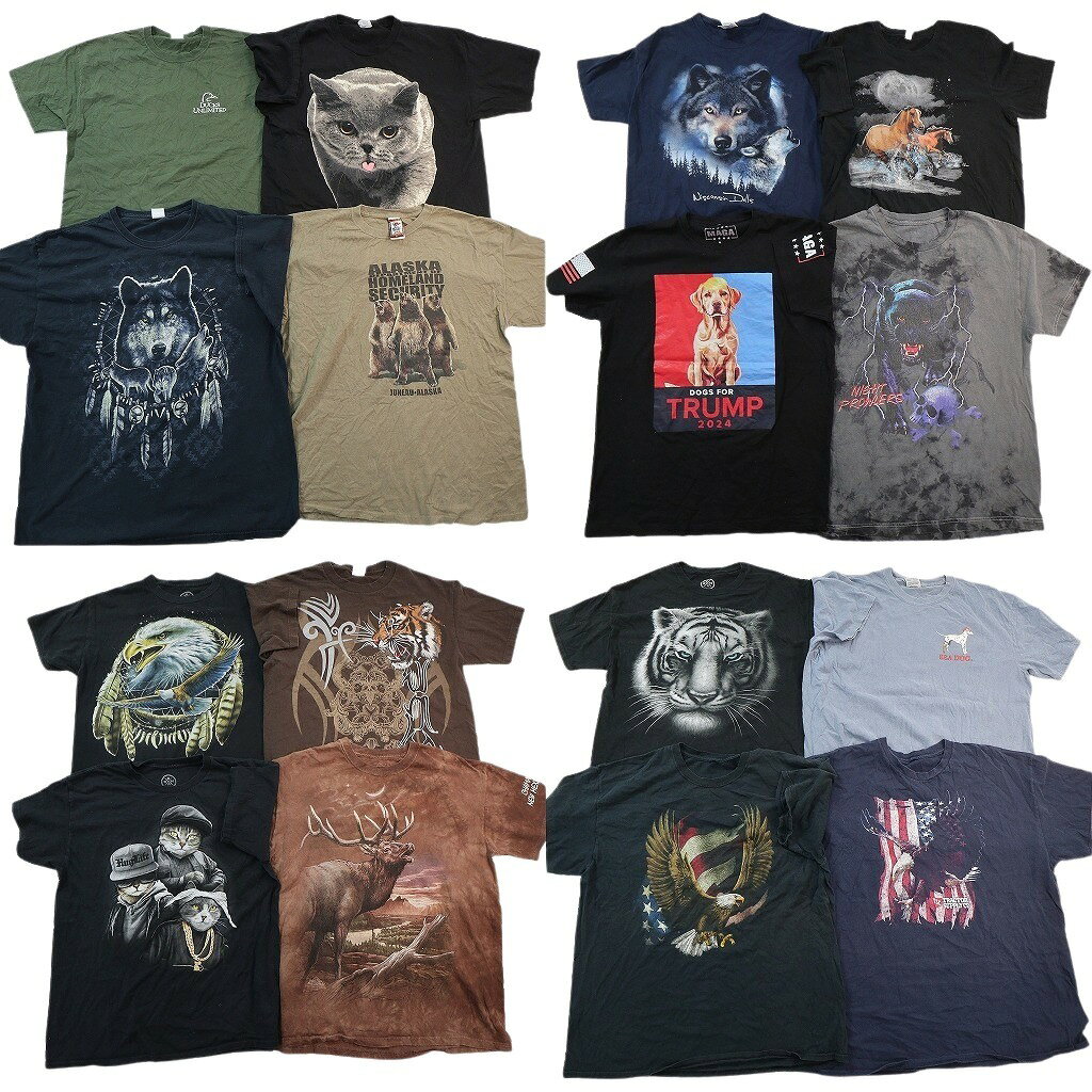 樂天商城 - 古着卸 まとめ売り アニマル Tシャツ 16枚セット ( メンズ L/XL/2XL ) キャット オオカミ タイガー イーグル 中古 古着 NE6948