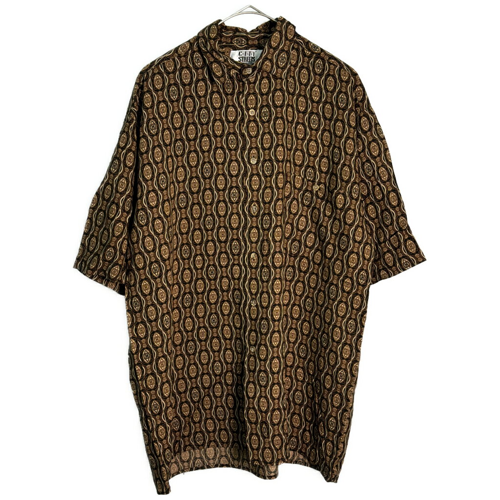 Rakuten - CITY STREETS シティストリート レーヨンシャツ 総柄 ブラウン(メンズ M)中古 古着 Y1850