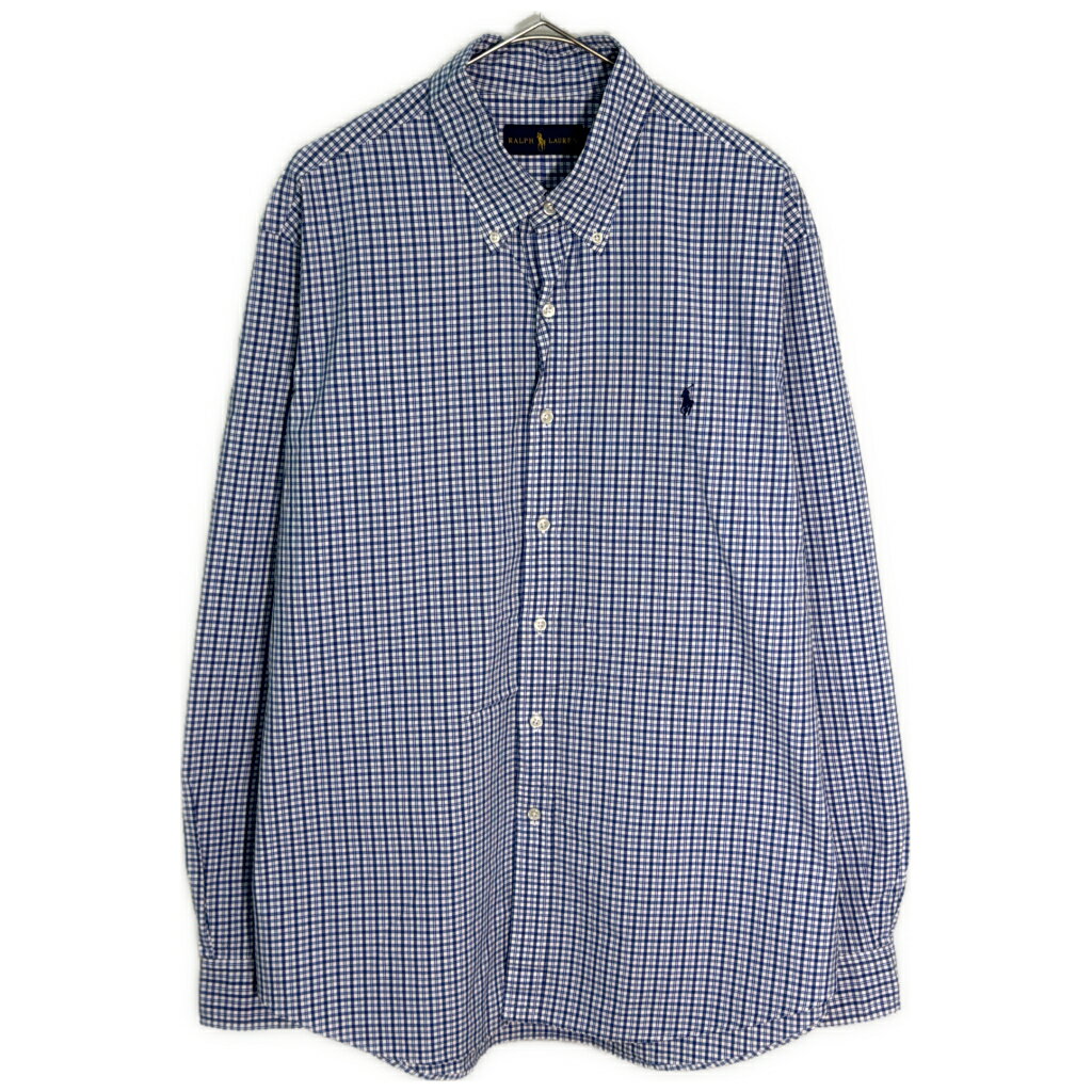 Rakuten - RALPH LAUREN ラルフローレン ボタンダウンシャツ チェック ブルー(メンズ XL)中古 古着 Y1902