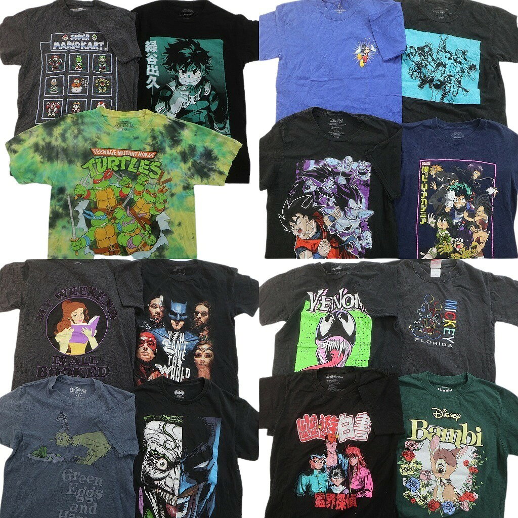 樂天商城 - 古着卸 まとめ売り キャラクター Tシャツ 15枚セット ( メンズ S ) ヒロアカ タートルズ 幽遊白書 ディズニー 中古 古着 NE7669