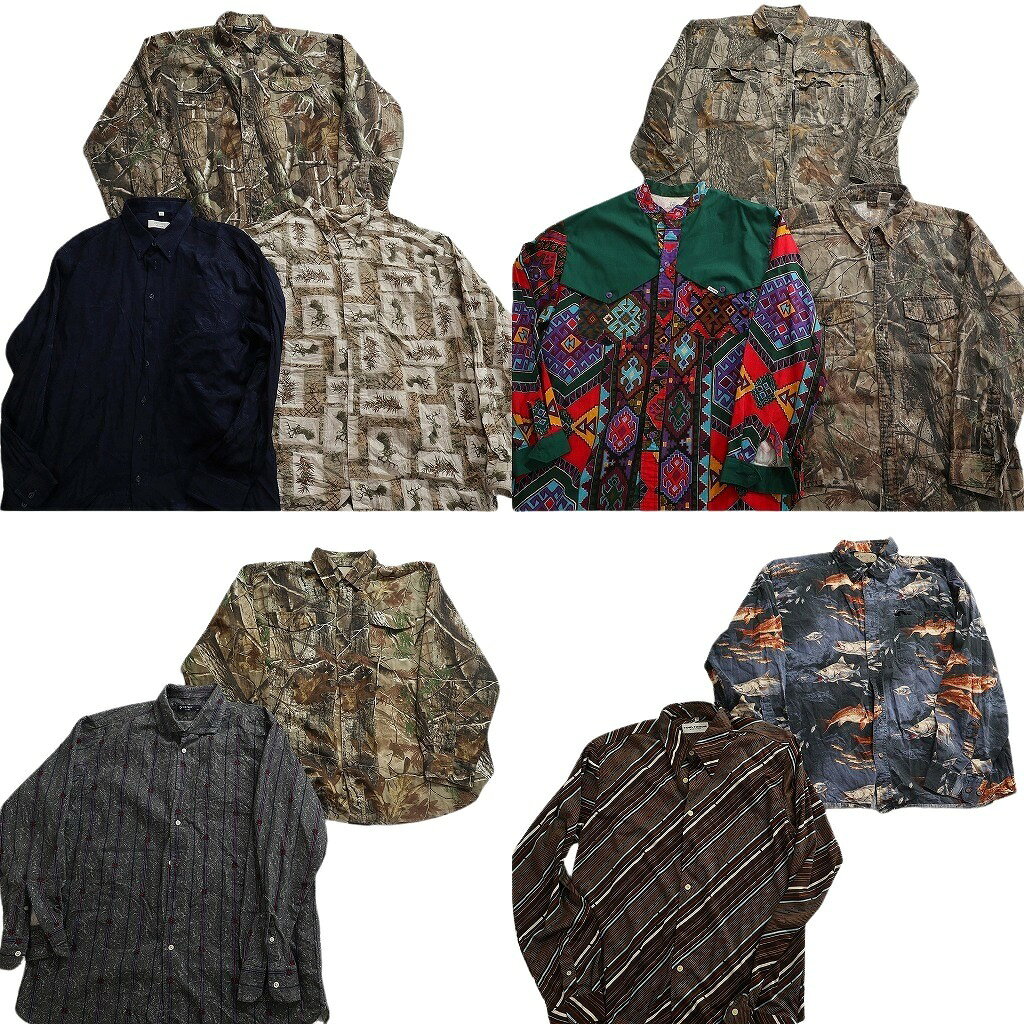 Rakuten - 古着卸 まとめ売り 総柄 柄シャツ 長袖シャツ 10枚セット ( メンズ XL ) 動物モチーフ リアルツリー ダブルフラップ 中古 古着 NE7906