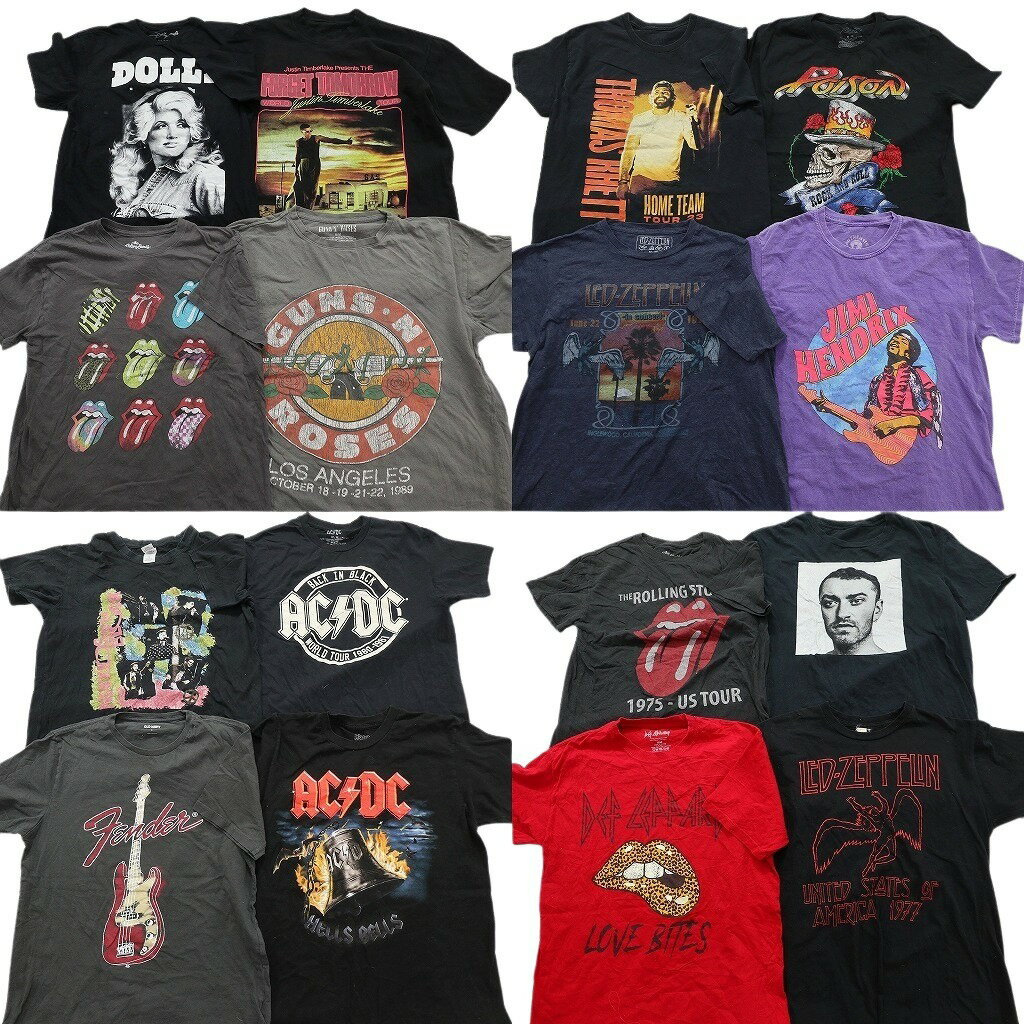 乐天商城 - 古着卸 まとめ売り 音楽・バンド Tシャツ 16枚セット ( メンズ M ) AC/DC ローリングストーンズ レッドツェッペリン 中古 古着 NE8529