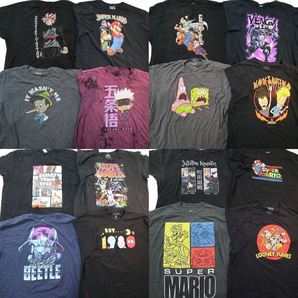Rakuten - 古着卸 まとめ売り キャラクター Tシャツ 16枚セット ( メンズ 3XL ) ドラゴンボール 呪術廻戦 スターウォーズ マリオ 中古 古着 NE8601