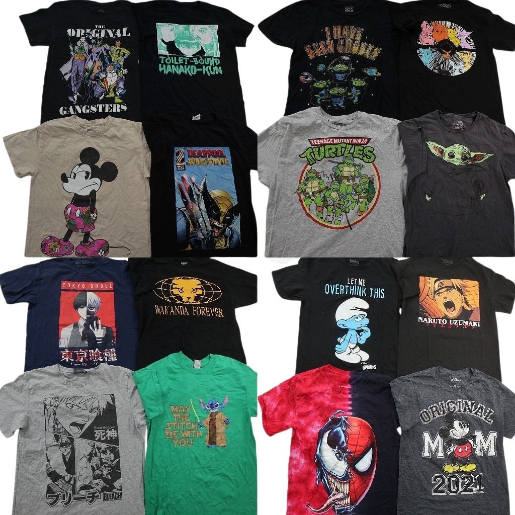 Rakuten - 古着卸 まとめ売り キャラクター Tシャツ 16枚セット ( メンズ S ) スマーフ ディズニー ナルト ブリーチ タートルズ 中古 古着 NE8617