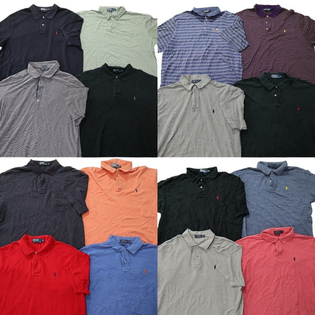 樂天商城 - 古着卸 まとめ売り ラルフローレン 半袖 ポロシャツ 16枚セット ( メンズ XL/2XL ) ワンポイント ロゴ ボーダー グレー 中古 古着 NF0433