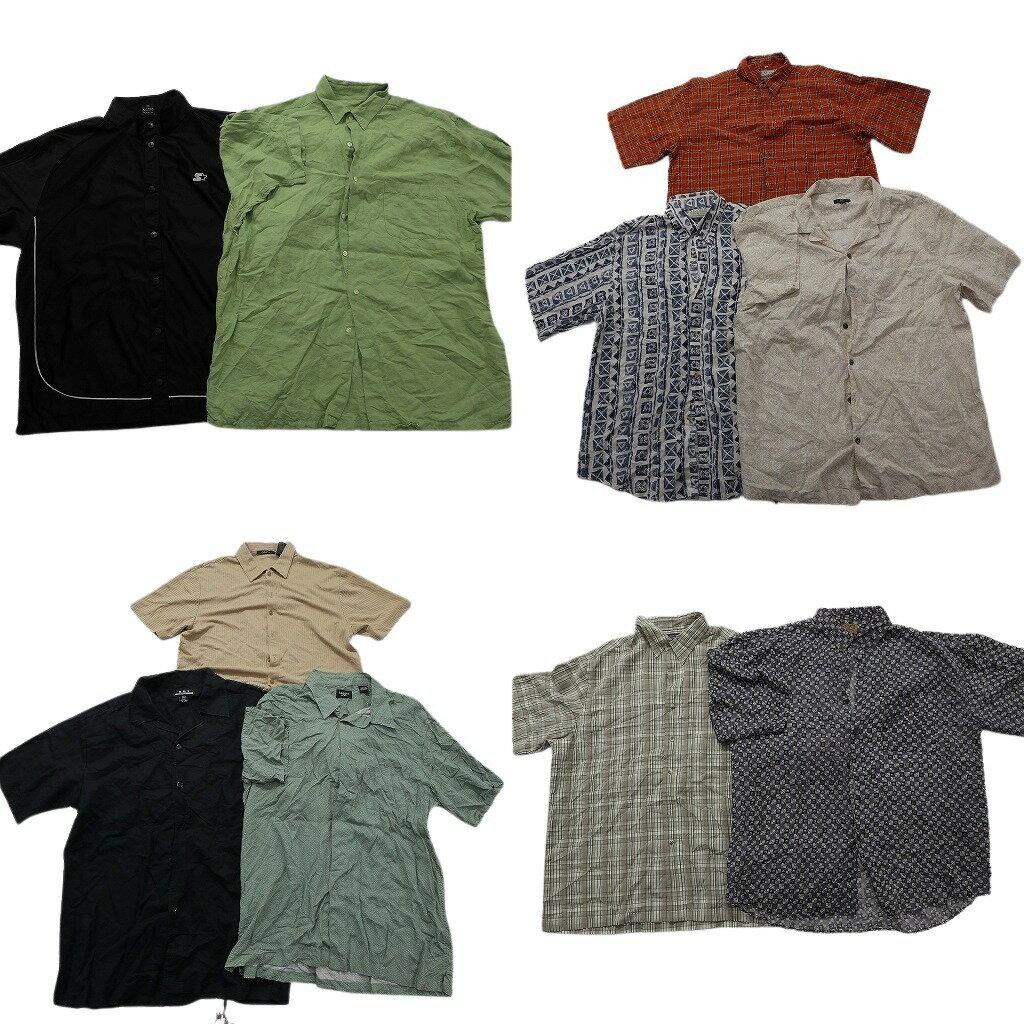 樂天商城 - 古着卸 まとめ売り 半袖シャツMIX 10枚セット ( メンズ XL ) チェック ボックス 総柄 オープンカラー 中古 古着 NF0501