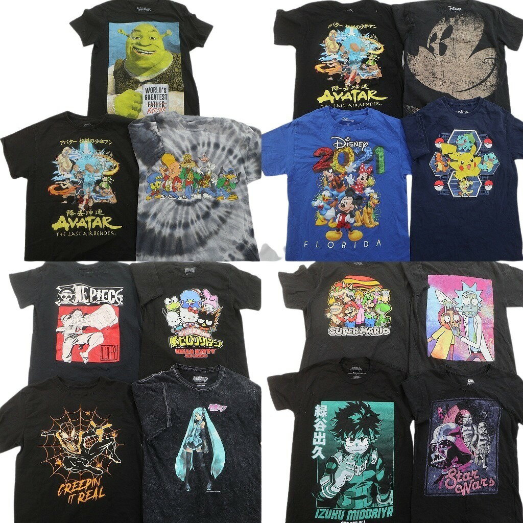 Rakuten - 古着卸 まとめ売り キャラクター Tシャツ 15枚セット ( メンズ S ) マリオ マーベル スパイダーマン サンリオ 中古 古着 NF0579